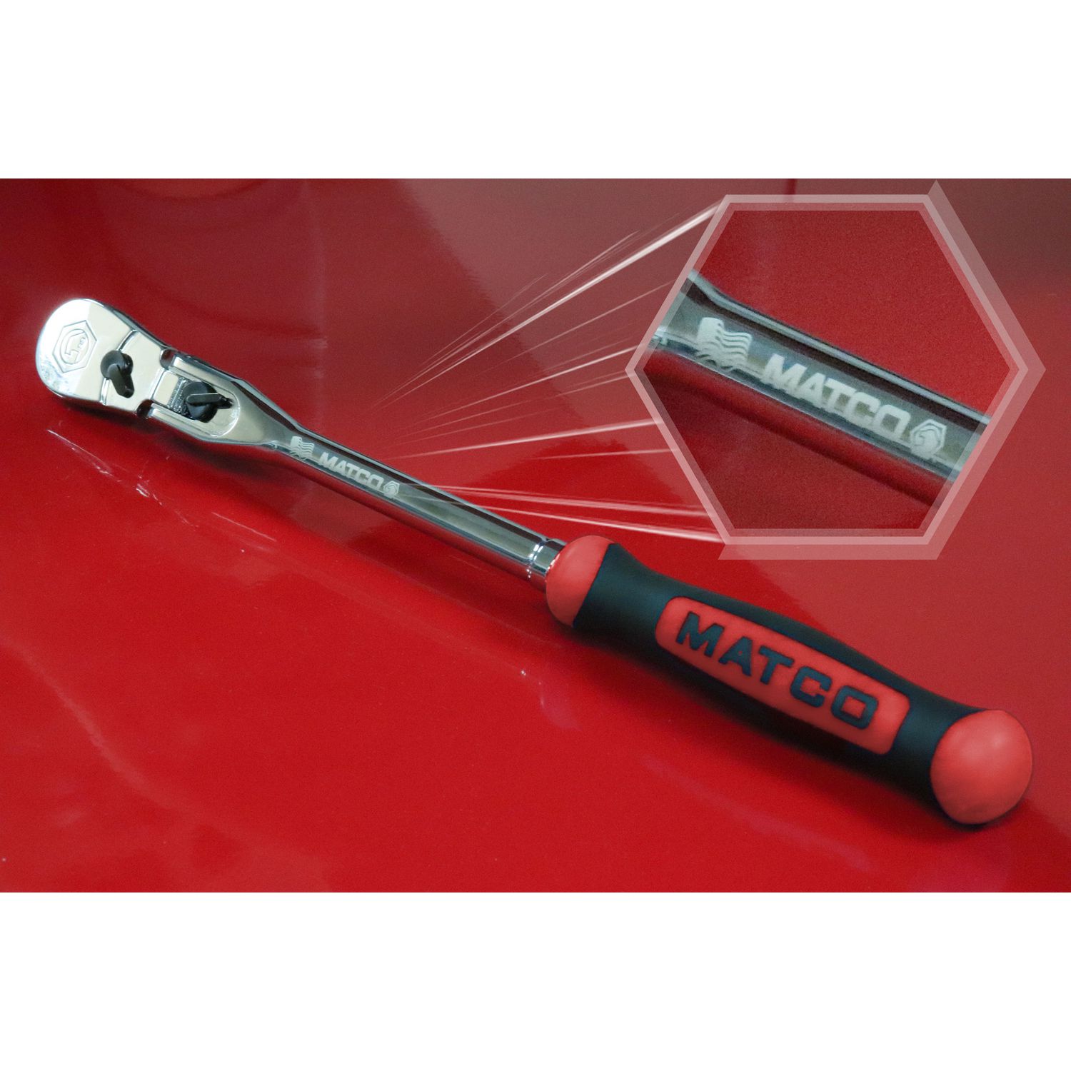 3/8" DRIVE 18-1/2" EIGHTY8 TOOTH LOCKING FLEX RATCHET WITH ERGO HANDLE - RED