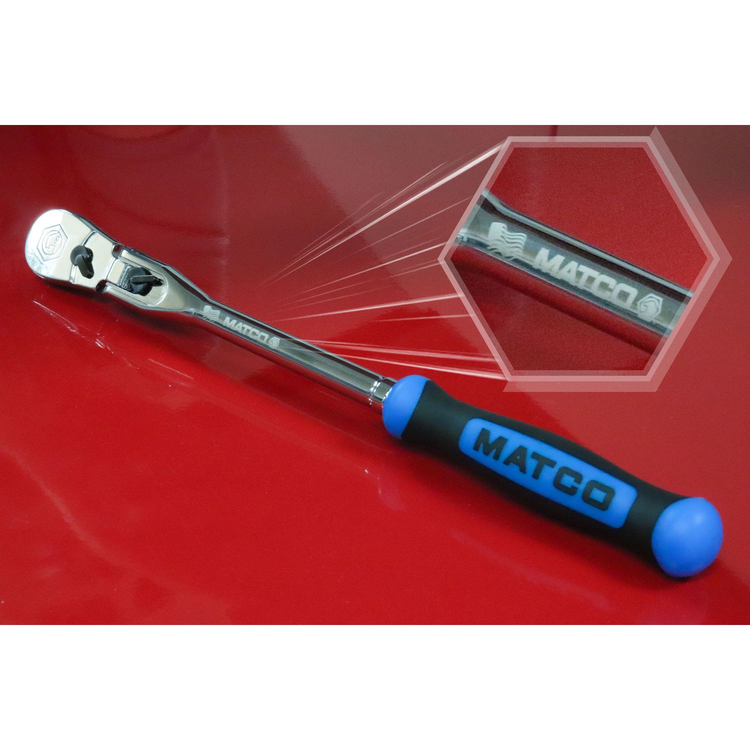 1/2" DRIVE 27-3/8" EIGHTY8 TOOTH LOCKING FLEX RATCHET WITH ERGO HANDLE - BLUE