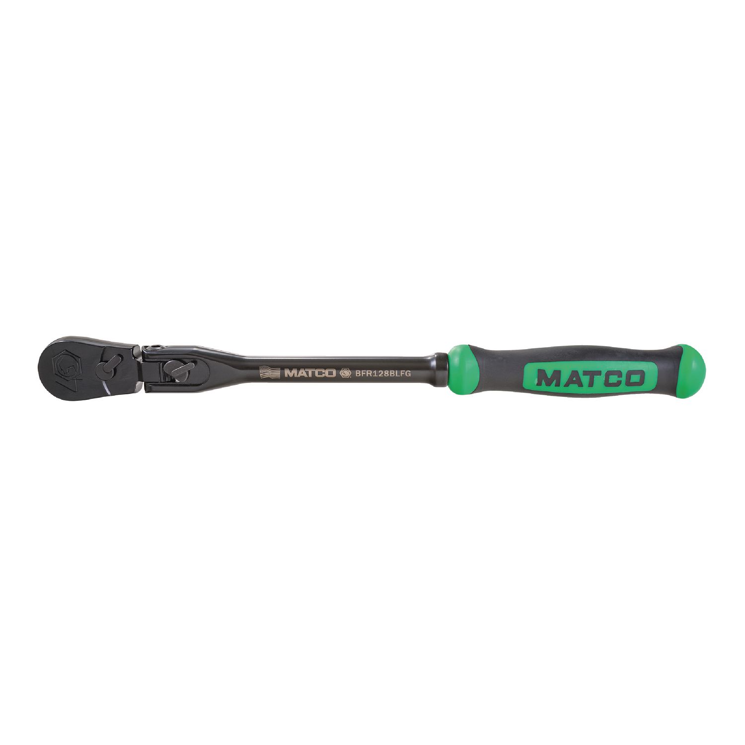 3/8" DRIVE 12-1/2" EIGHTY8 TOOTH BLACK CHROME LOCKING FLEX RATCHET WITH ERGO HANDLE - GREEN