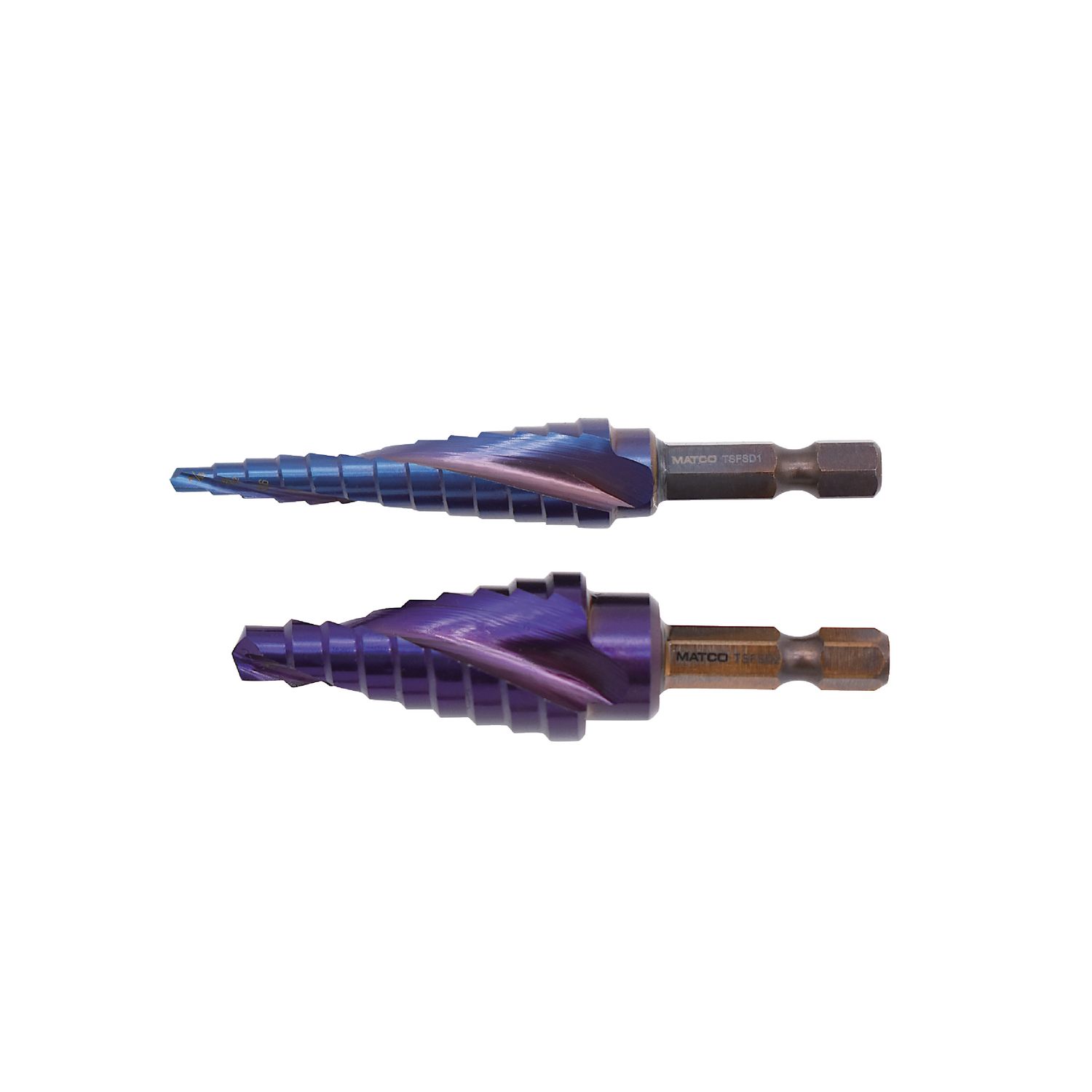 2 PIECE TITANIUM BLUE SPIRAL QUICK-CHANGE STEP DRILL SET